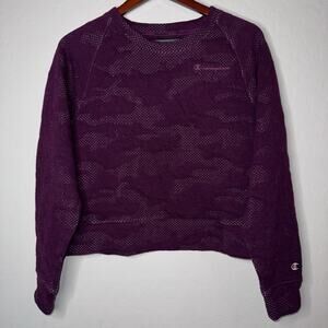 Champion Womens Juniors Cropped Crewneck Maroon Textured Oversized Sweatshirt S